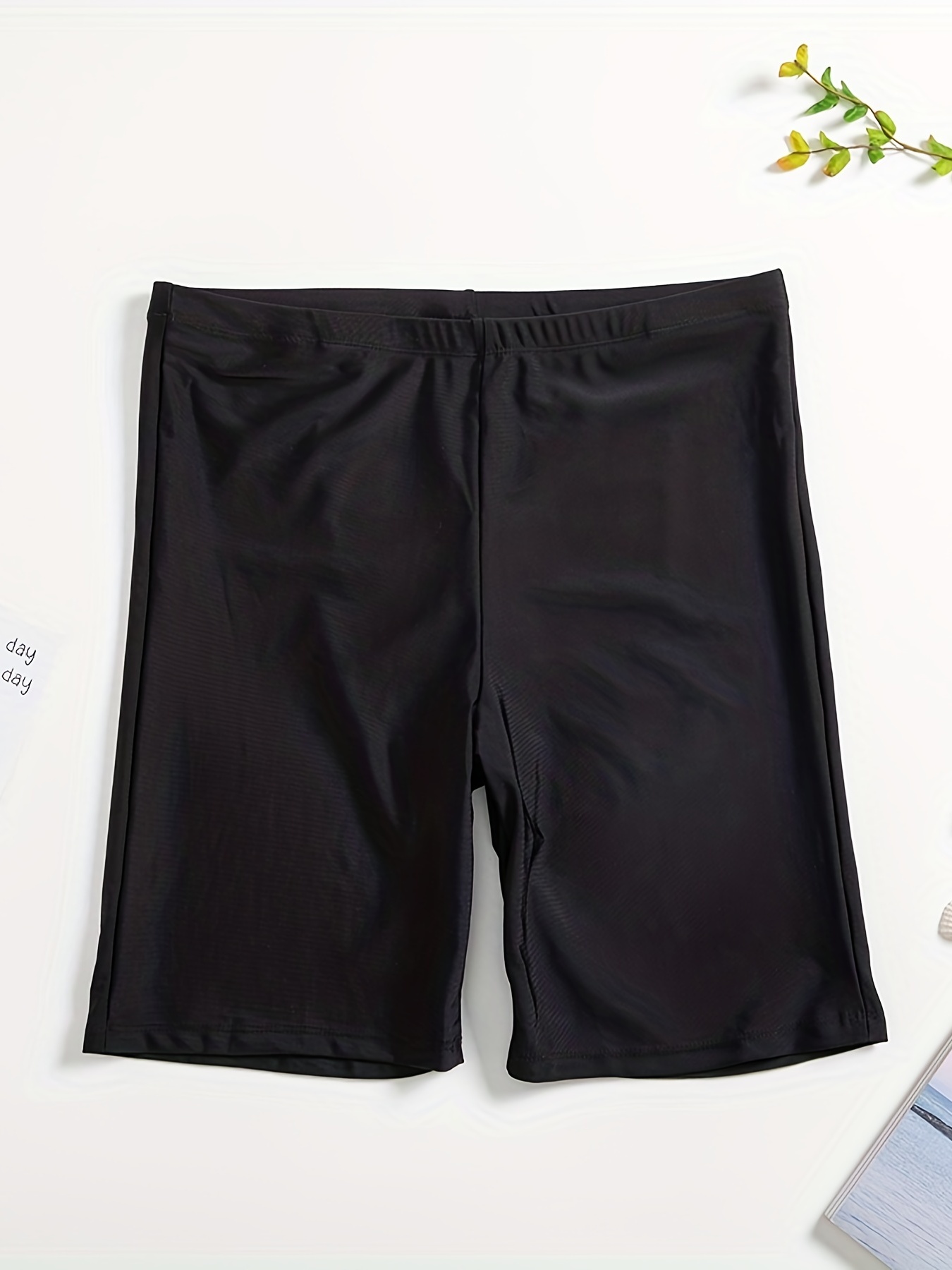 Solid Color Black Cropped Swim Pants High Waist Stretchy - Temu Canada