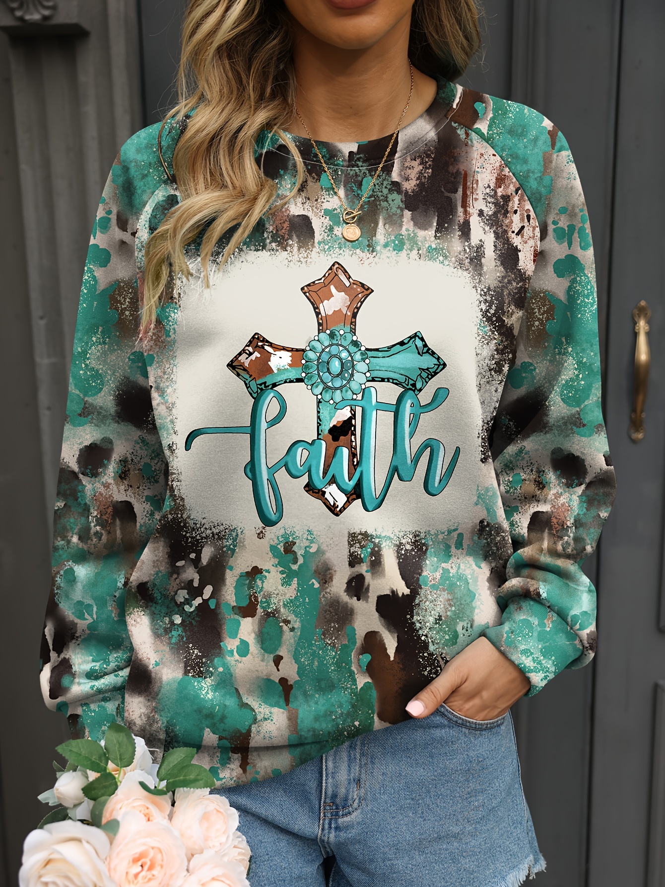 Palm Springs Print Pullover Sweatshirt Long Sleeve Crew Neck - Temu