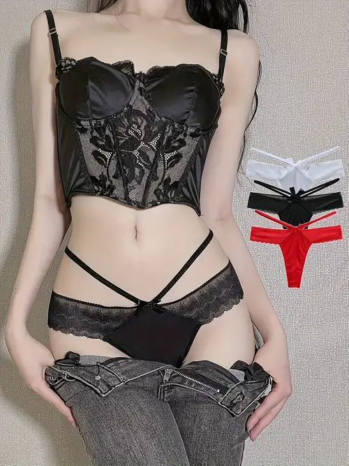 6IXTY8IGHT MEDINI SOLID, Cheeky Lace Brief Panty for Woman Girl Low rise  Underwear PT12906