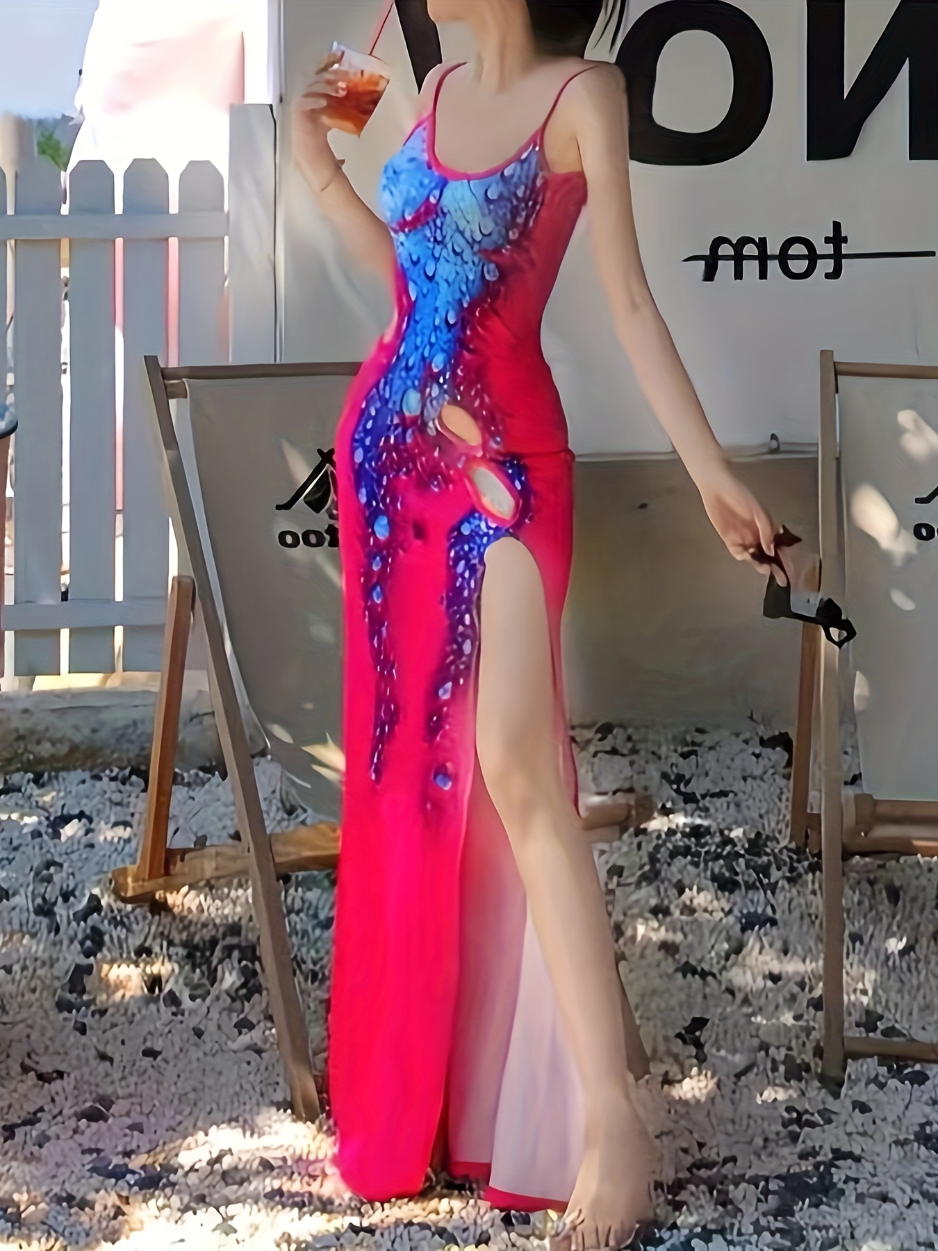 Bodycon Split Cami Dress Sexy Backless Spaghetti Dress Party - Temu