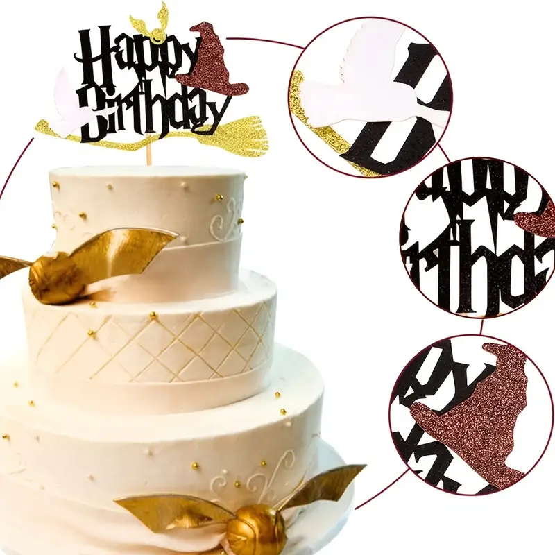 1 Glitter Black Magical Wizard Inspired Cake Topper Happy - Temu United  Arab Emirates