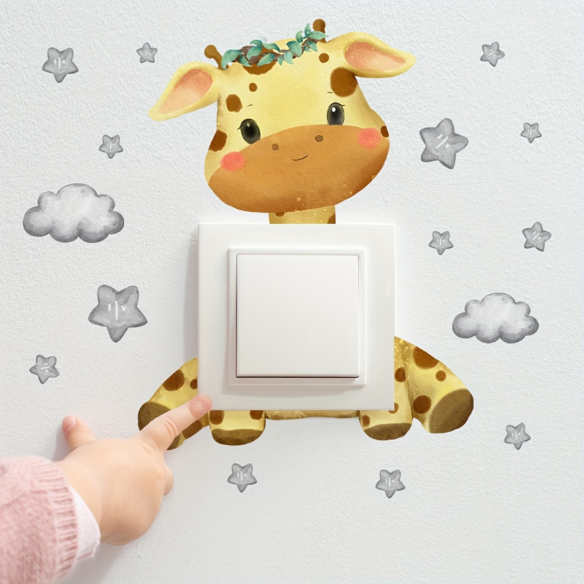 Cartoon Giraffe, Cloud, And Star Switch Stickers For Kids' Room Decoration