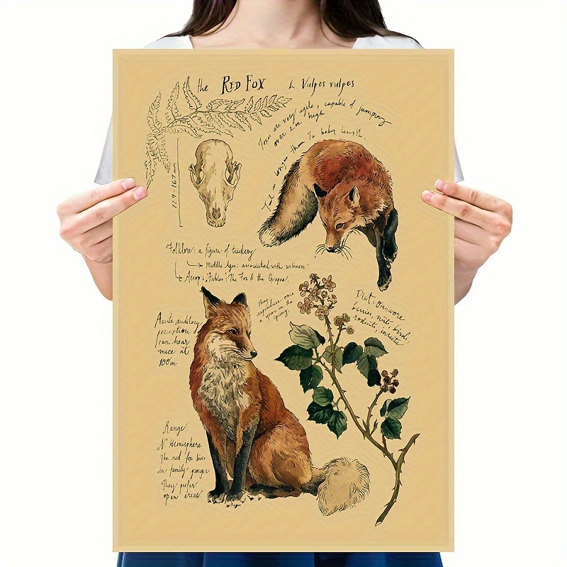 1pc HD Kraft Paper Printed, Vintage Poster, Home Wall Decor, Kraft Paper  Art, Fox Wall Painting, Wild Animals Wall Art, Gifts For Everyone