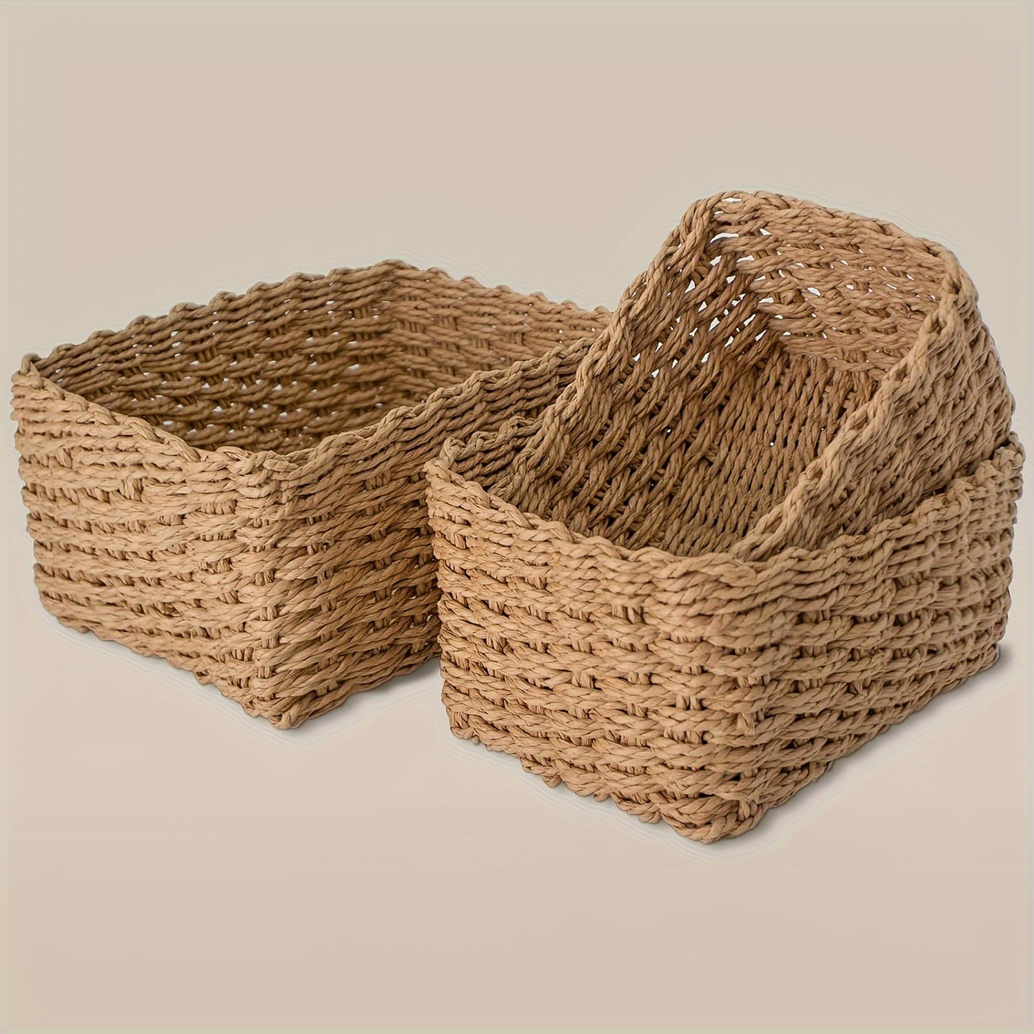 Cestas pequeñas de mimbre para organizar el baño, cestas de jacinto para  almacenamiento, cesta de almacenamiento de mimbre con mango de madera,  cesta