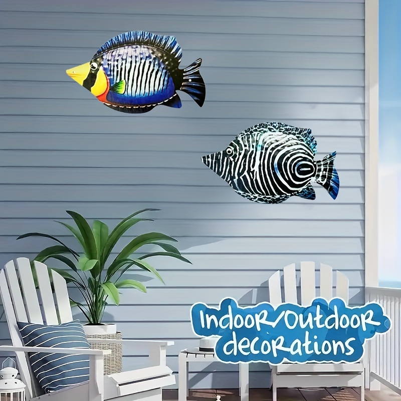 Coastal Ocean Sea Metal Fish Hanging Wall Art Decor Striped - Temu