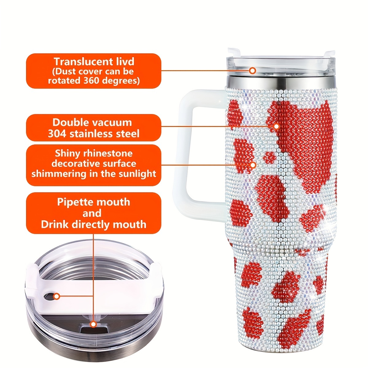 304 Stainless Steel Tumbler With Lid Straw And Rhinestone - Temu