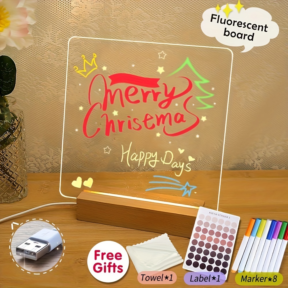 Clearance Acrylic Dry Erase Board with Light Up Stand, Glowing Acrylic  Message Board Desktop Memo Clear Erase Board Notepad LED Note Boards for  New