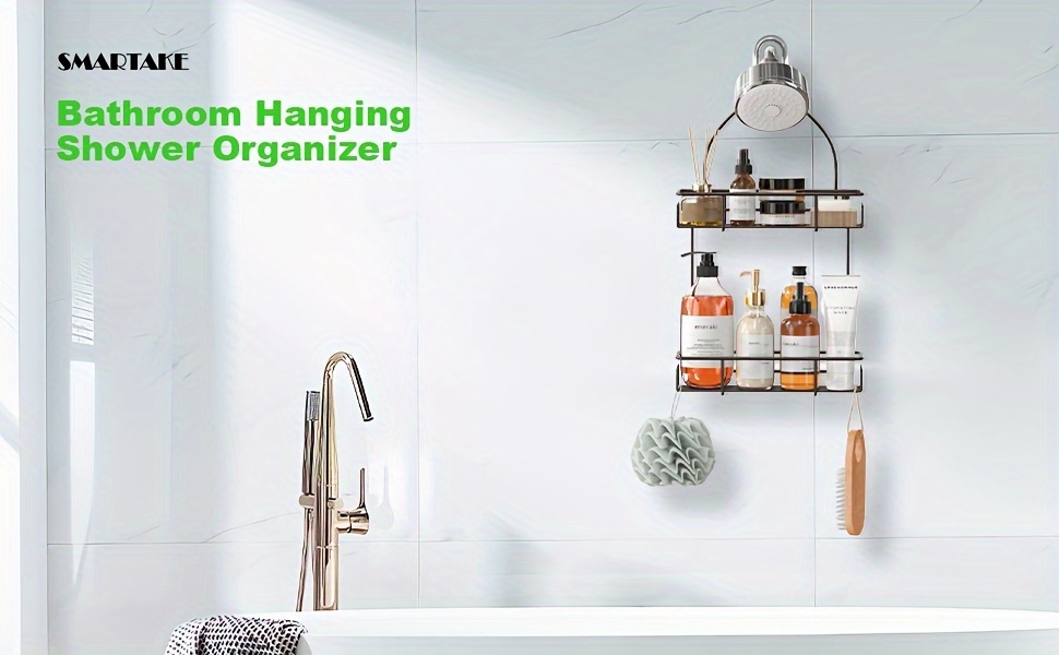SMARTAKE Hanging Shower Caddy, Bathroom Over Head Shower Organizer for  Shampoo, Anti-Swing Design 2 Tier Shower Caddy Storage for Toilet or  Bathtub