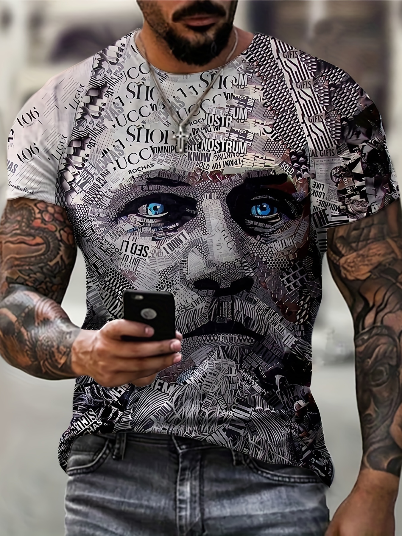 Men's Athletic 3d Print Face Graphic T-shirt - Comfortable And Stylish Tee  For Summer Outdoor Activities - Temu Spain