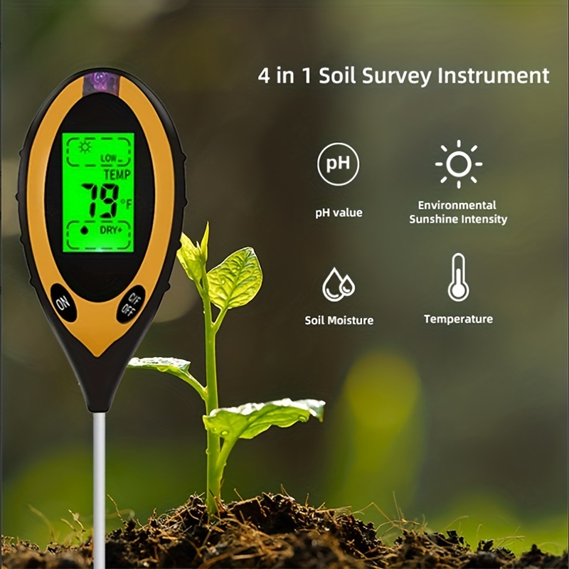1pc 4 in 1 ph meter for soil testing water moisture sunlight intensity temperature digital soil tester meter for gardening plants farming farm