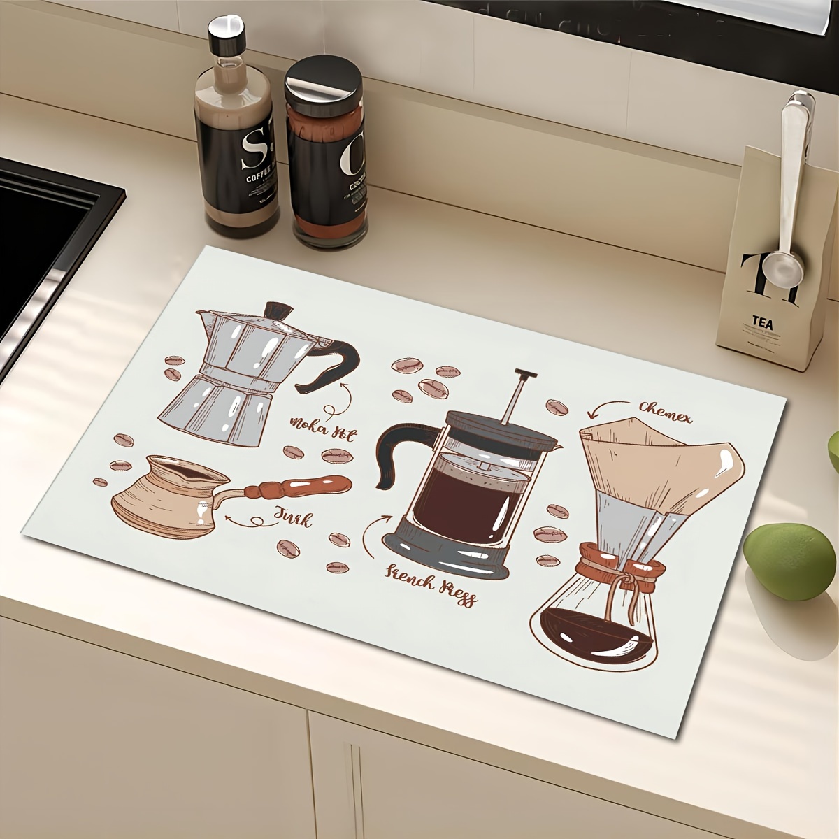 Retro Coffee Patterns Pads Rubber Absorbent Dishwashing Mats - Temu