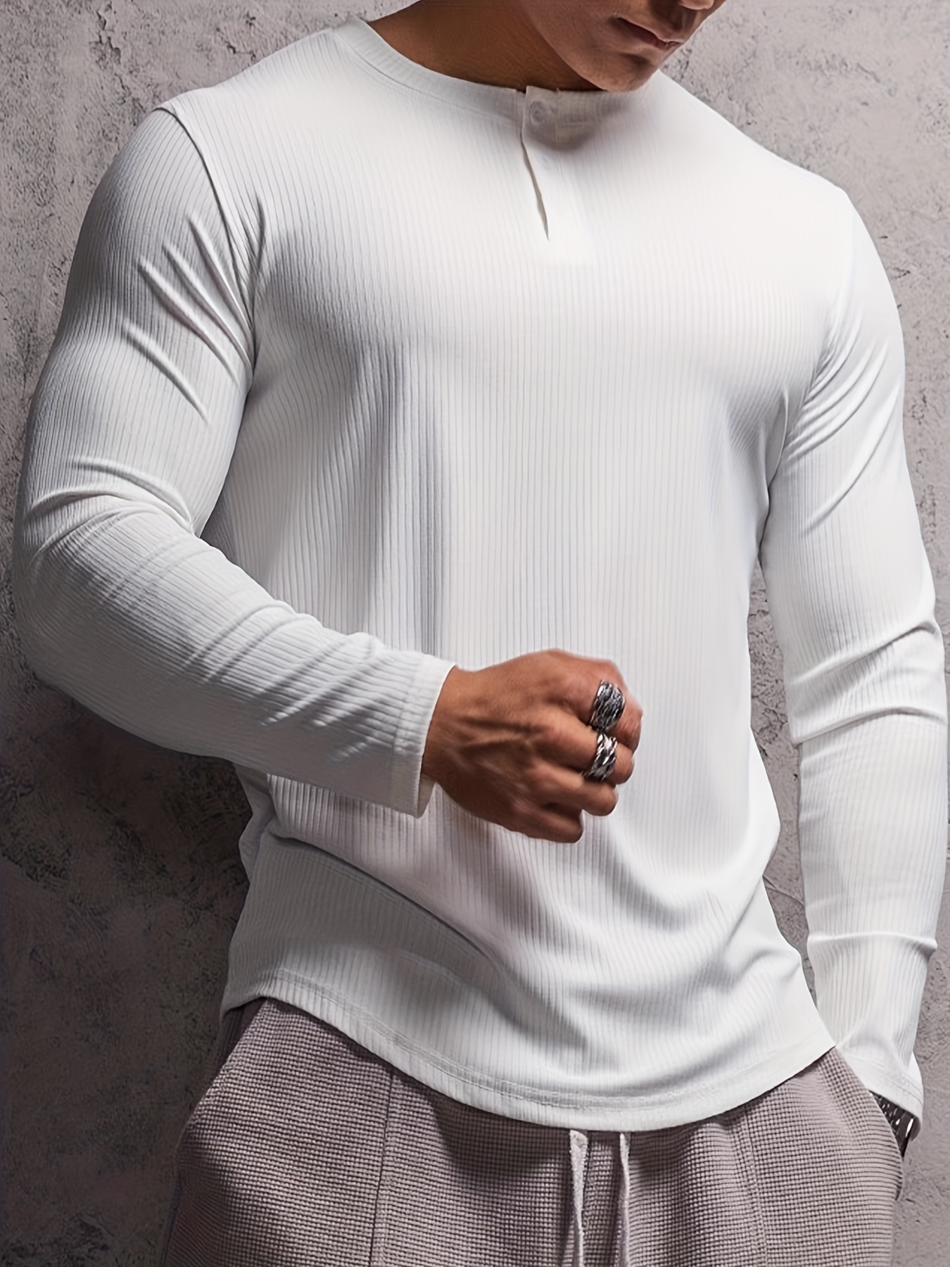 High Collar Long Sleeve Men's Sports T-Shirt -W32406Z8-GSE