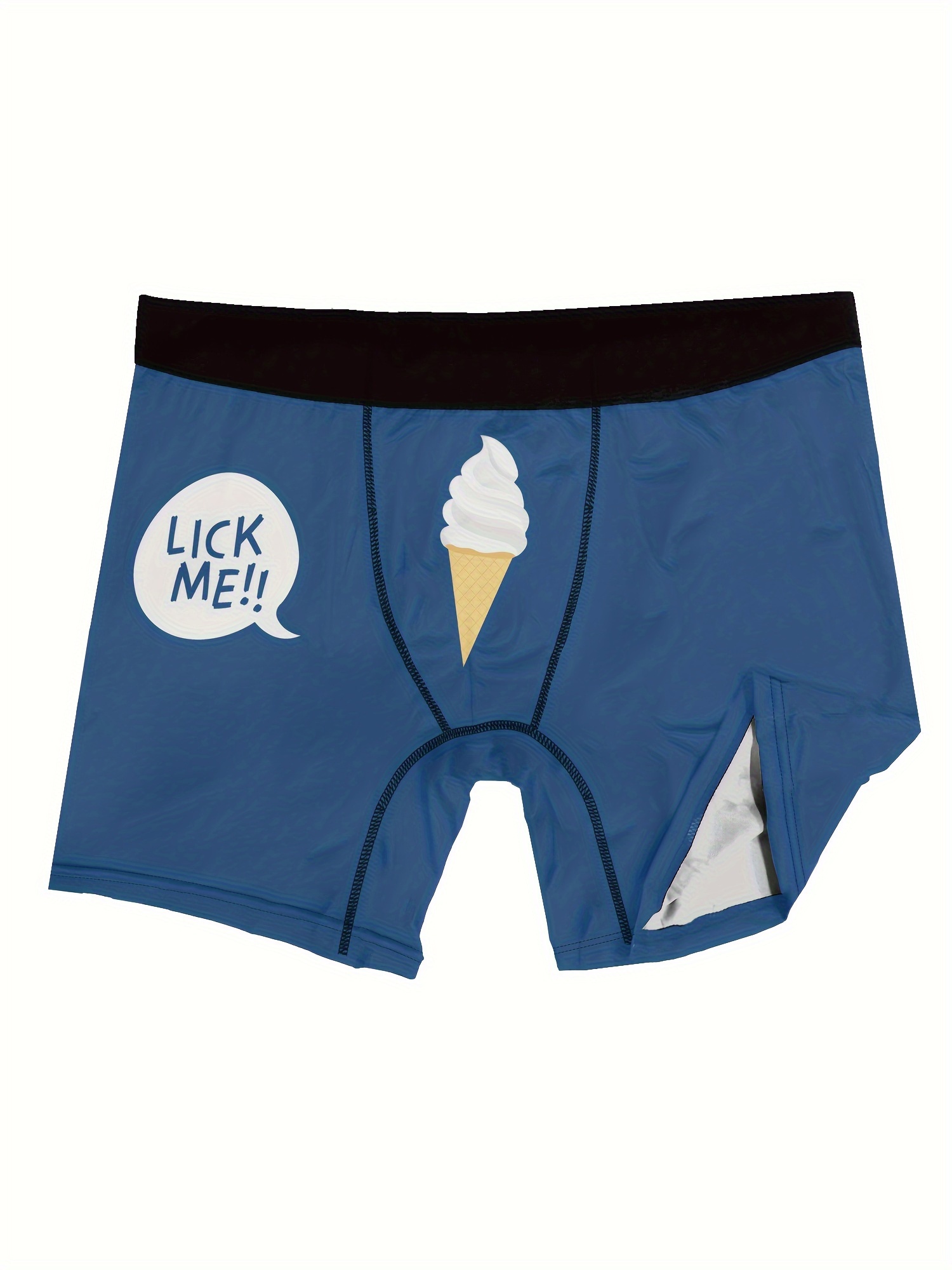 Men's Ice Cream Lick Me Digital Print Boxers Briefs, Novelty Funny Boxers  Trunks, Breathable Comfy Stretchy Underpants, Men's Trendy Underwear