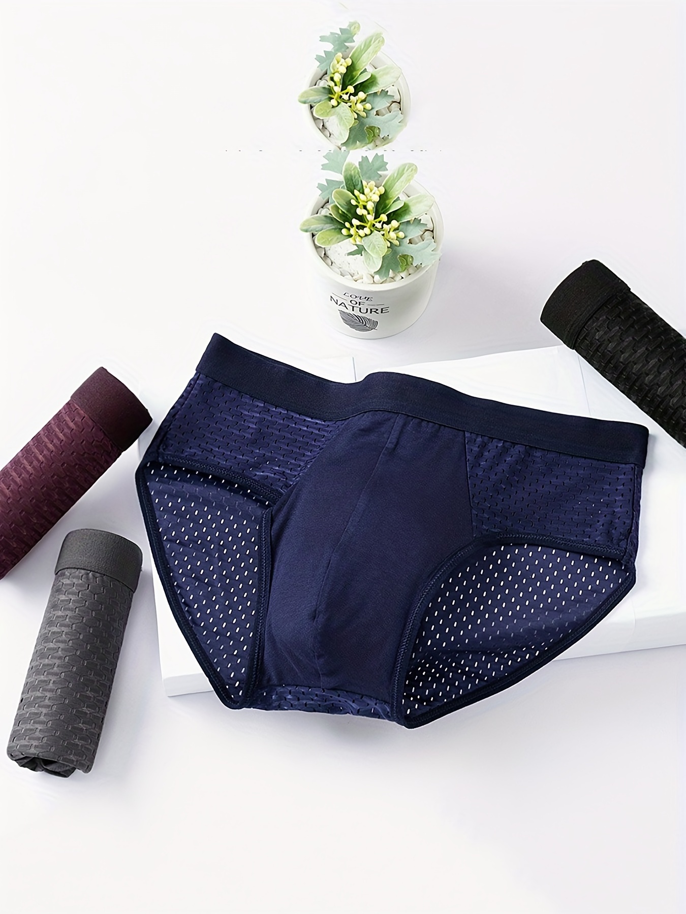 Men's Solid Color Briefs Underwear Quick drying Mesh Ice - Temu