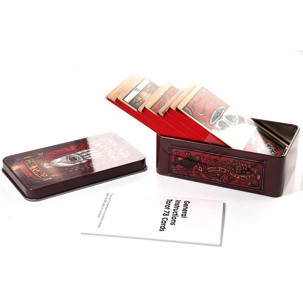 Tarot Tin Box com borda dourada para festa em família, 78 cartões