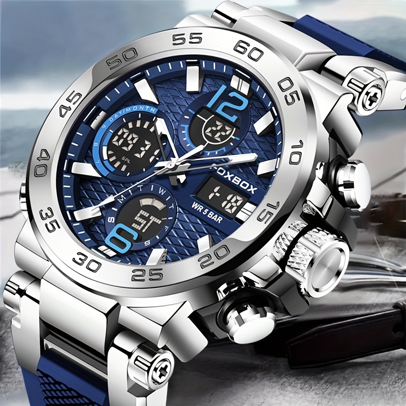 Reloj de pulsera para hombre, impermeable, cronógrafo militar, acero  inoxidable, reloj deportivo para hombre, 8363, Azul plateado, Cronógrafo