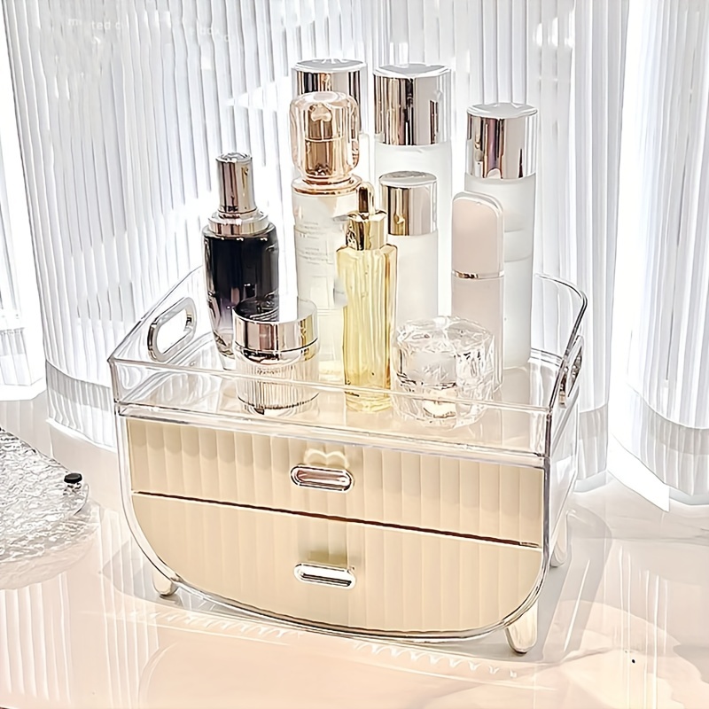 1pc Double Layer Transparent Perfume Storage Box Skincare Product Display  Case, Anti-dust Large Capacity Desktop Dressing Table Cosmetic Organizer