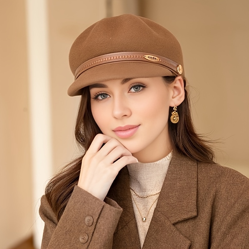 Wool Beret Visor Beret Hat Classic Belt Decor Wool Beret Hats