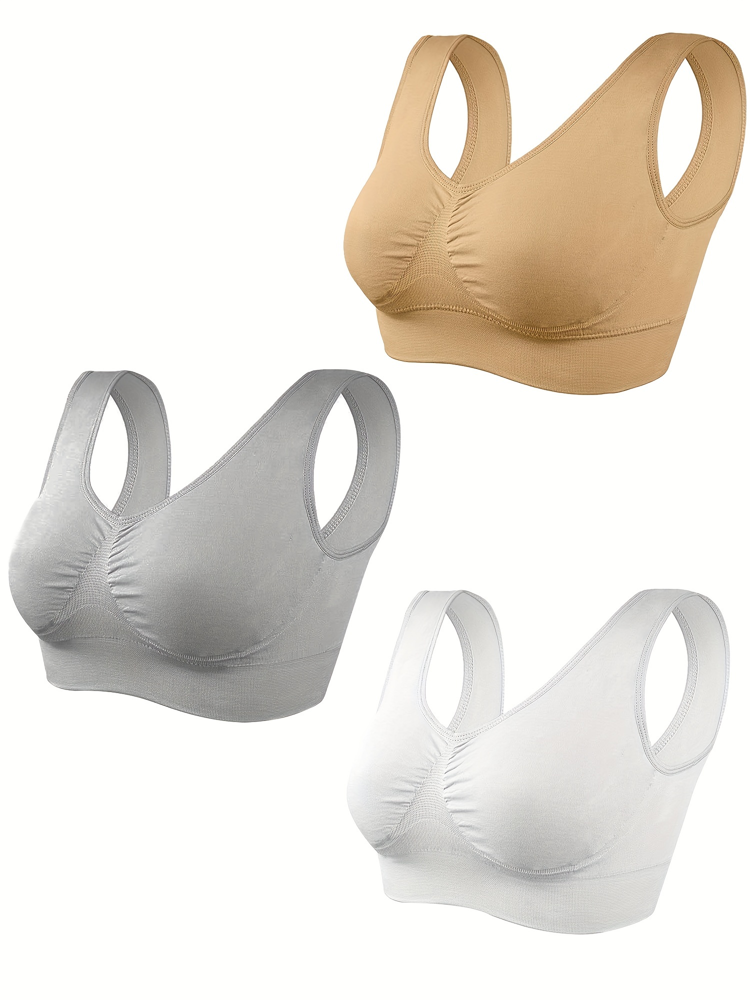 Women's Genie Bra Seamless 3-Pack - Solid Color Comfort Sports