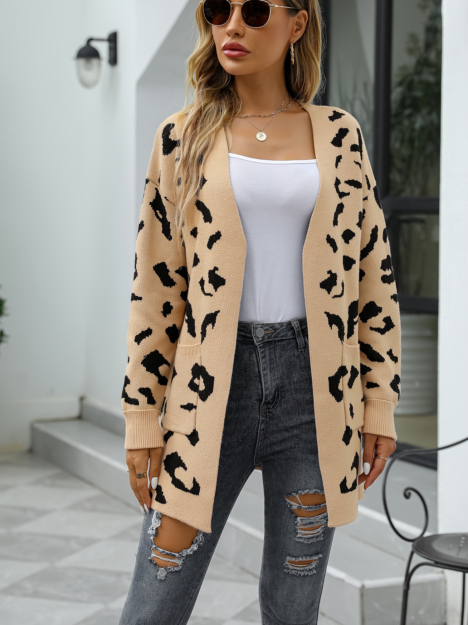 Leopard print on sale long sleeve cardigan