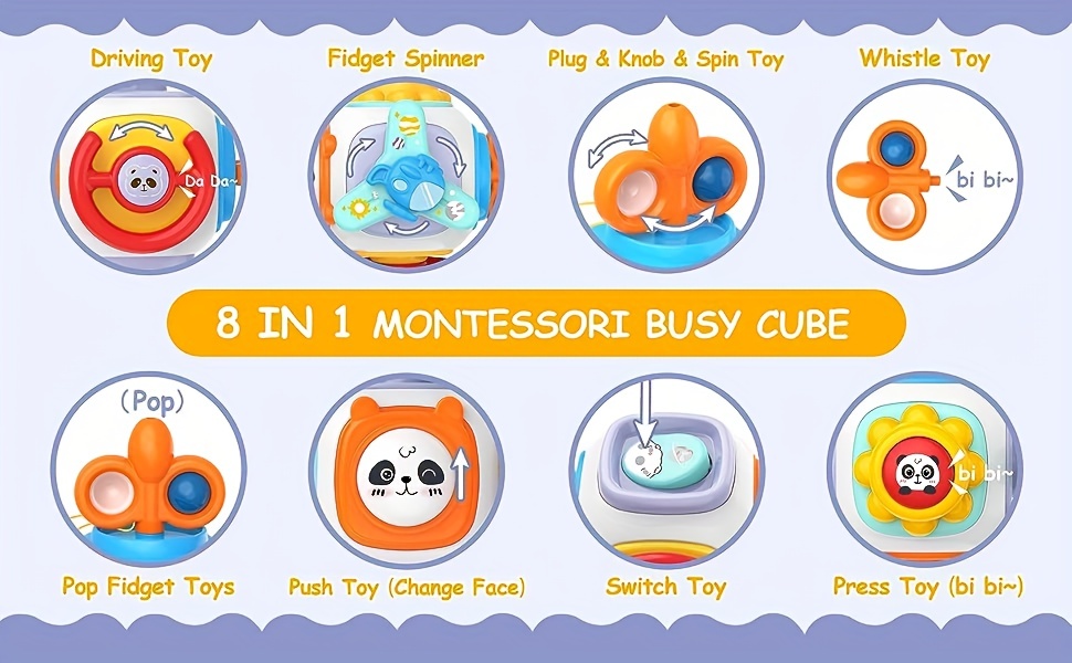 8-en-1 Cube Occupé Jouet Pour Bébé Et Tout-Petit, Jouet Sensoriel Montessori  Pour Voyage, Convient Aux Tout-Petits, Jouet D'Apprentissage Éducatif Pour  Noël, Halloween, Nouvel An, Anniversaire, Cadeau De Thanksgiving (Couleur  De Détails Aléatoire) 