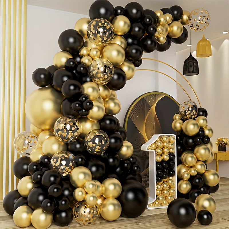 Cadena de Globos de Oro Negro para bebé de 1 año, paquete de globos,  suministros de decoración para fiesta de cumpleaños