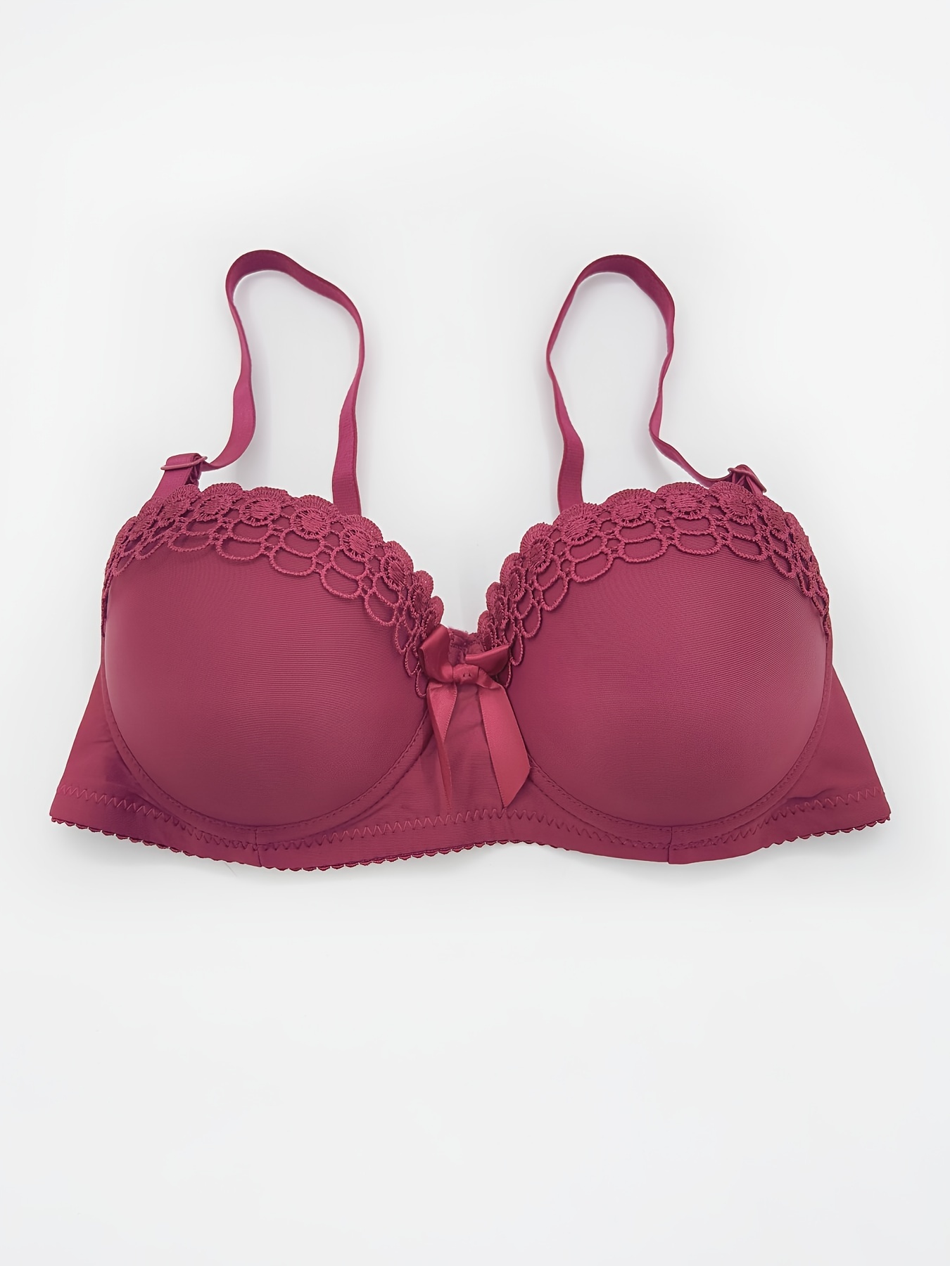 Simple Solid Floral Lace Bra Comfy Breathable Bow Knot Push - Temu