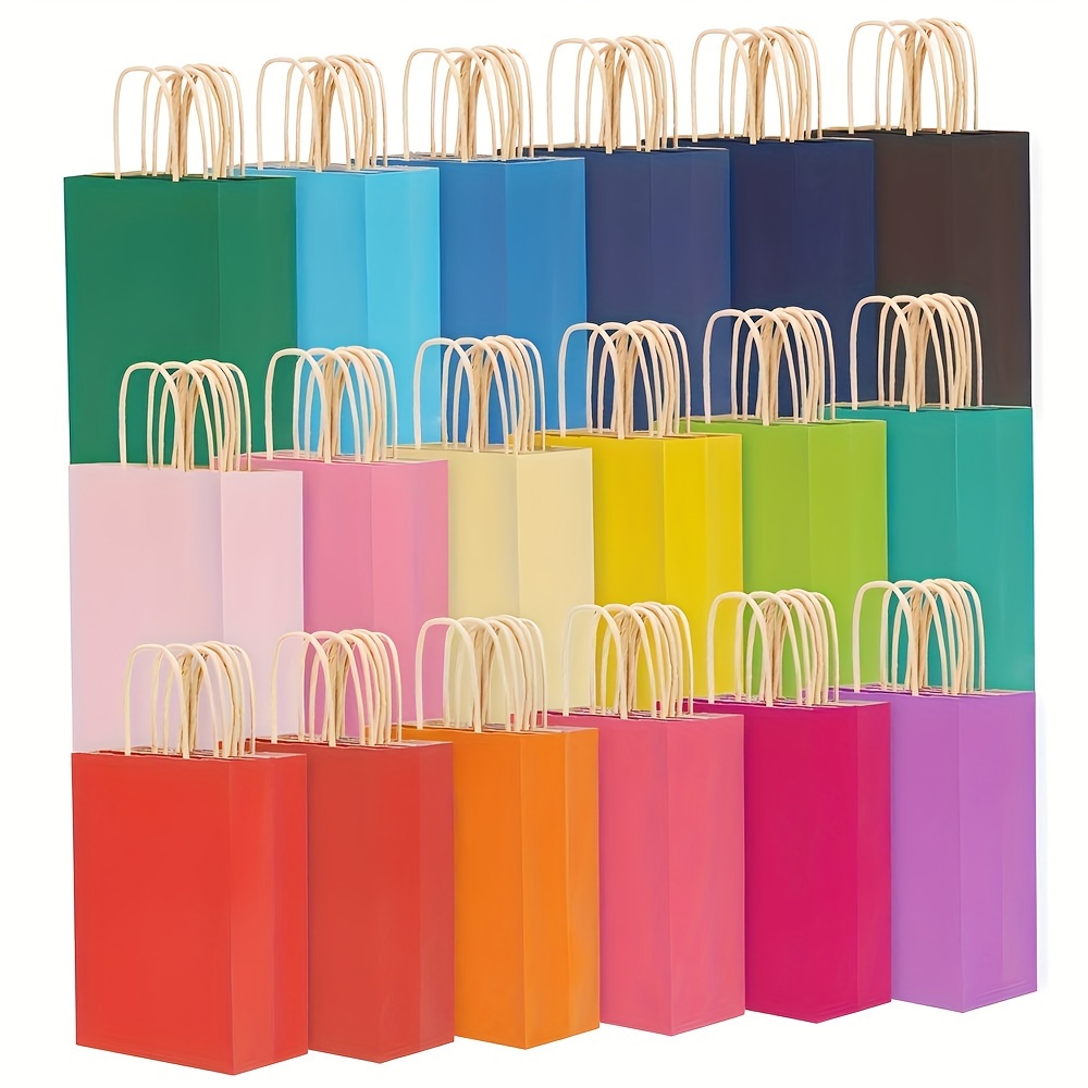 Bolsas de regalo coloridas, 6 colores de 5 x 3 x 8 pulgadas, bolsas de  papel kraft con asas, paquete a granel de bolsas de regalo arcoíris para