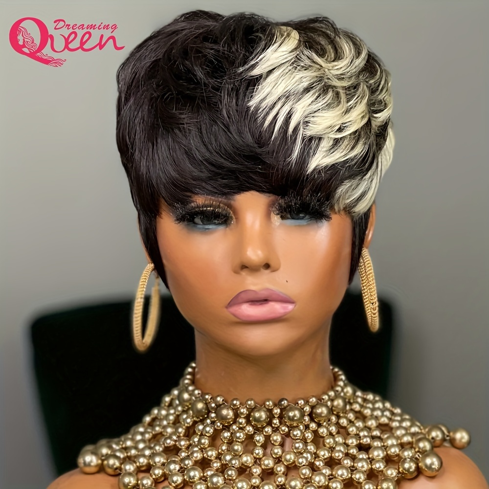 Short Pixie Cut Wigs Human Hair Water Wave Full Machine Made - Temu Canada