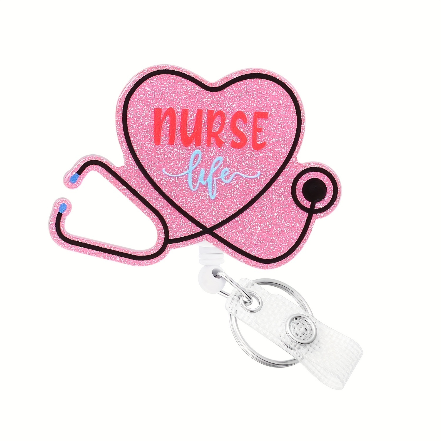 Nurse Badge 2Pcs Nurse Badge Card Nurse Badge Buddy with Retractable Badge  Reel Badge Clip Glitter Pink Horizontal Badge Holder Badge Accessories for