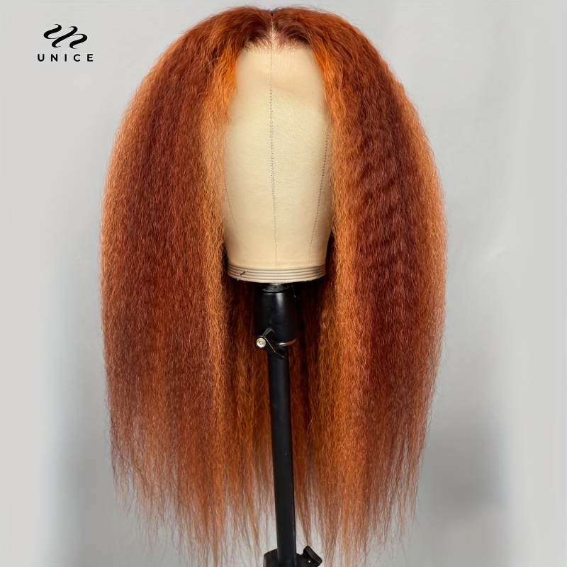 Kinky Straight Ginger Copper Red Highlight Lace Front Temu