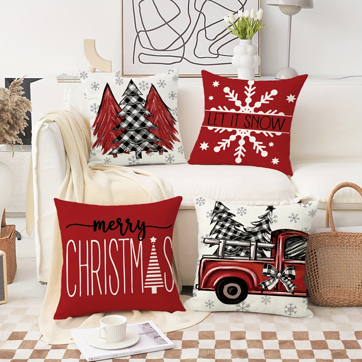 Decorative Christmas Throw Pillows, 16x16 with Pillow Forms