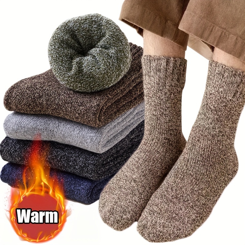 

5pairs Men's Socks, Thickened Warm Socks For Winter, Casual Plain Color Socks
