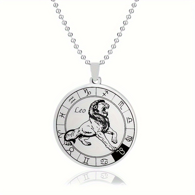 Image of 1pc 201 201 201 201 Stainless Steel 12 Constellation Turntable Necklace 201 201 201 201 Stainless Steel Round Tag Pendant Hip Hop Men's Jewelry