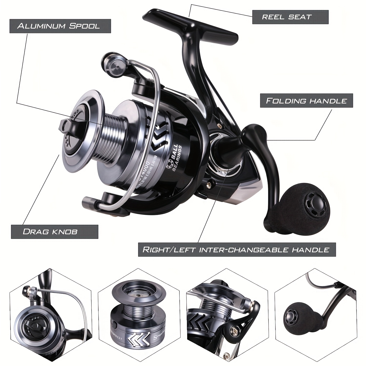 Sougayilang Fishing Reel 6.2:1 High-Speed Gear Ratio Spinning Fishing Reel  with 12+1Stainless BB and CNC Aluminum Spool & Handle for Freshwater and  Saltwater Fishing-4000 : : Sports, Fitness & Outdoors