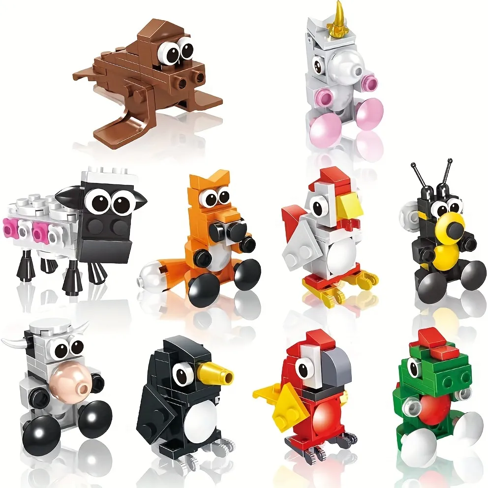 Animal Vehicle Model Toys Building Block Toys For Penguin Rooster Parrot Big Mouth Bird Cow Dinosaur Puppy Fire Truck Police Car Tank Missile Car Engineering Car Etc