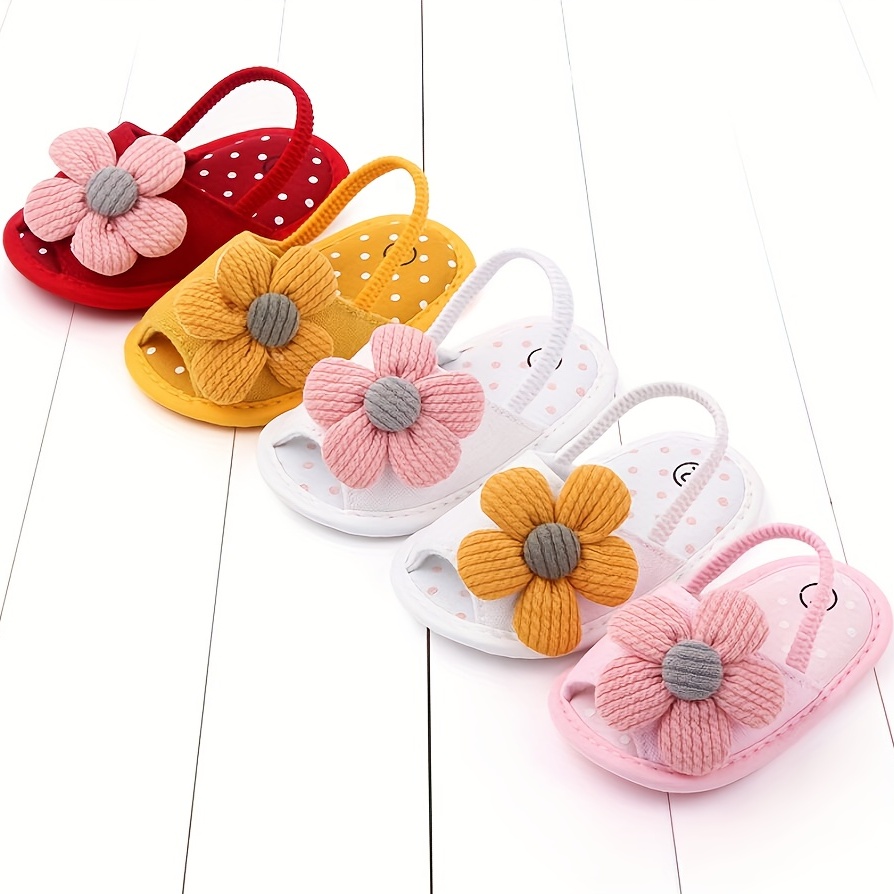 infant baby girls cute flat slip on sandals with flower decor soft sole open toe toddler shoes for newborn infants spring and summer 0