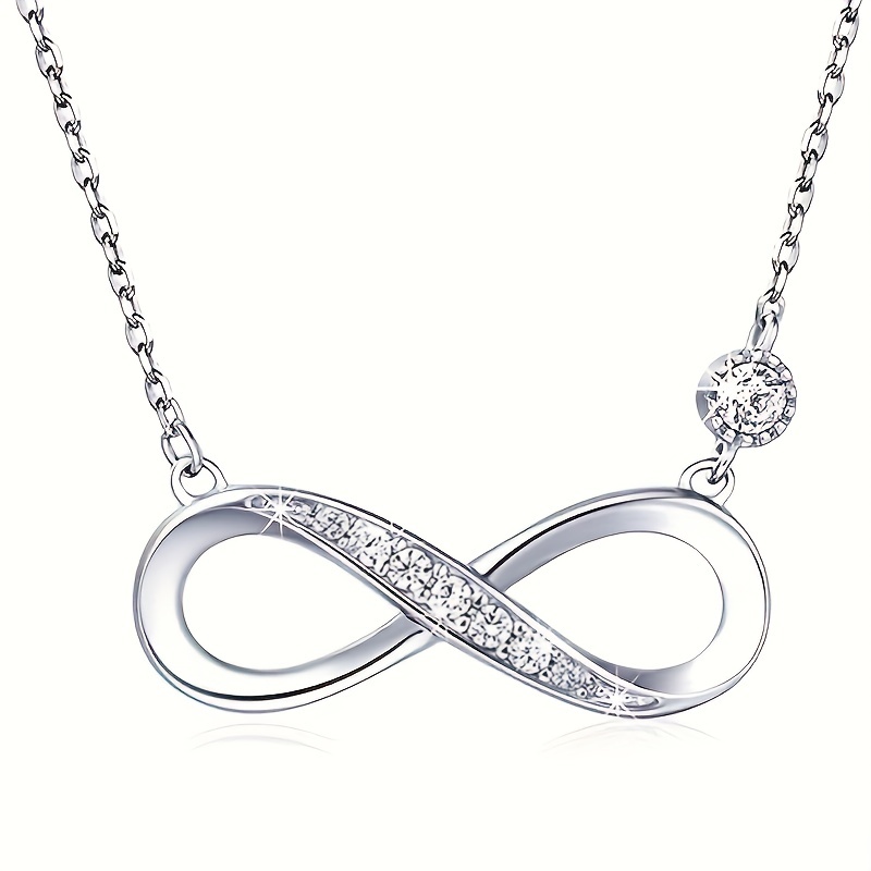 

Delicate Silver Plated Zircon Infinity Necklace Bridal Wedding Pendant Necklace For Women Anniversary Lover Gift Jewelry