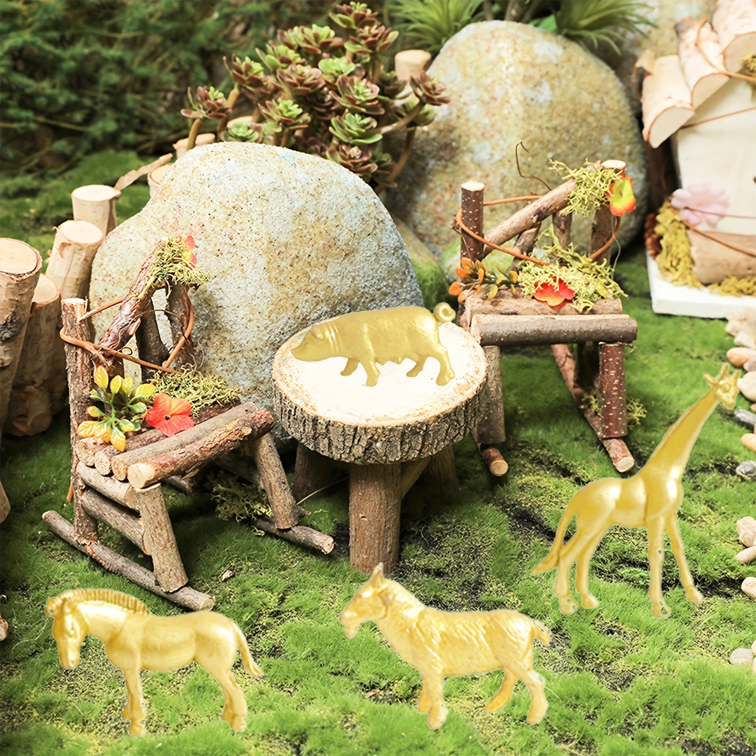 12pcs Animal Figurines,Metallic Plastic Wild Animal Playset Figures,Party  Favor Animals for Decorations* Themed Birthday Party,Cake Toppe - Main Image