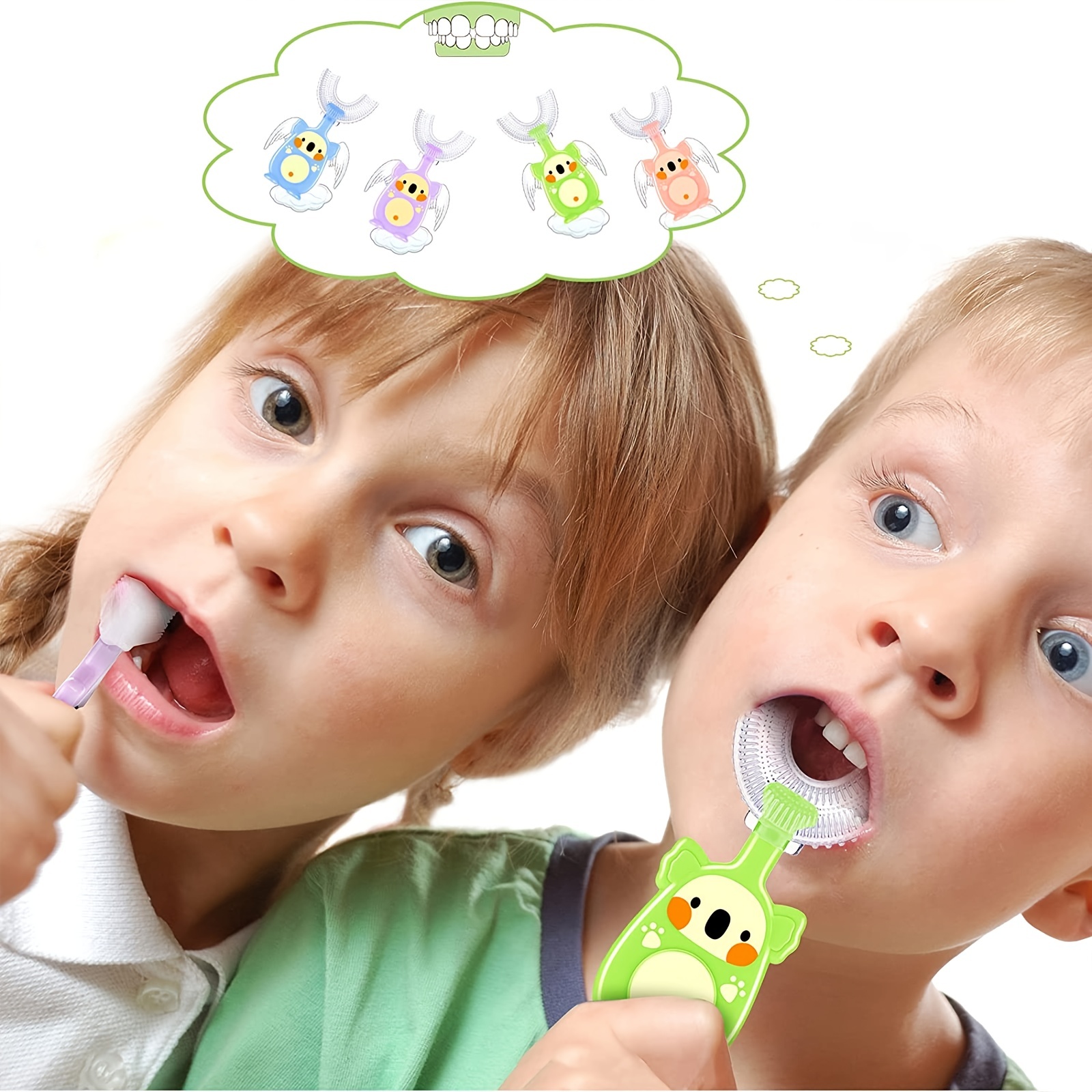 Cepillo de dientes eléctrico en forma de U para niños, lindo cepillo de  dientes de masaje blanqueador para niños de 2 a 12 años, con 2 cabezales de