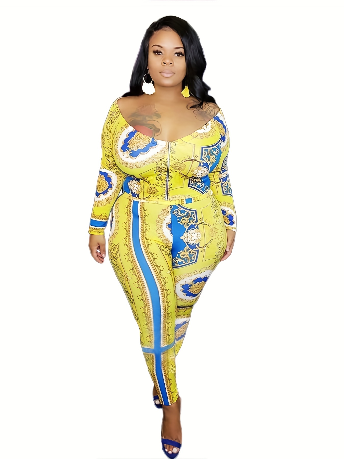 Plus Size Casual Outfits Two Piece Set Women's Plus Baroque - Temu