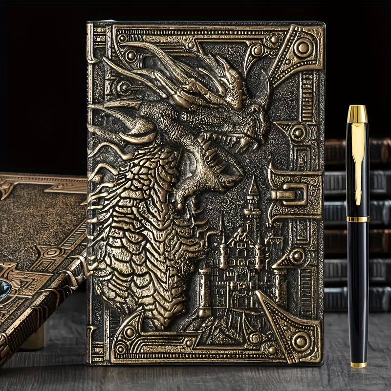 Notebook / Journal, Unique 200 Page Book with 3D Silver Dragon