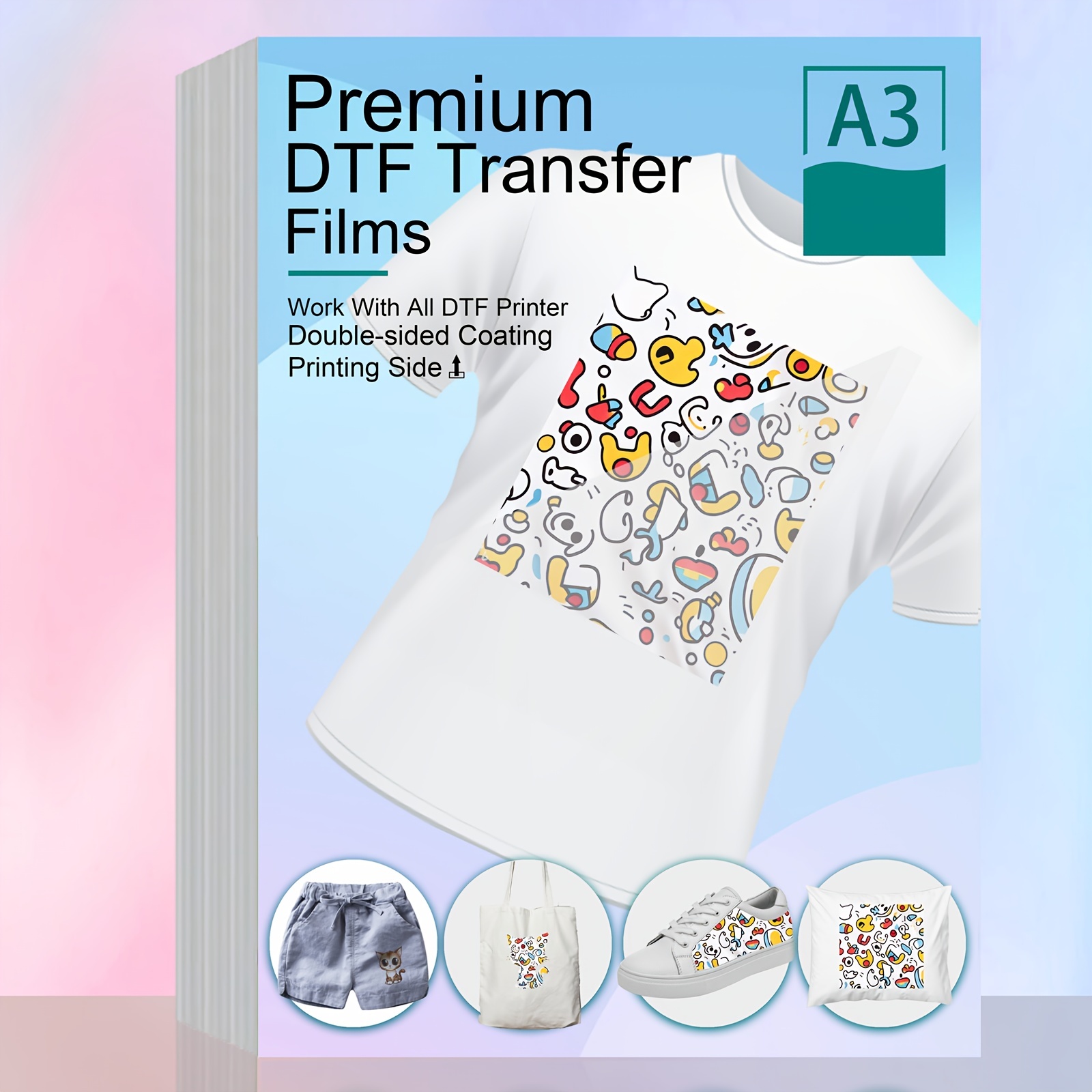  DTF Transfer Film - A4 (8.3 x 11.7) 40 Sheets Double-Side  Matte Clear Pretreat Sheets-PET DTF Film for Sublimation,Direct to Film DIY  Print on All Fabrics