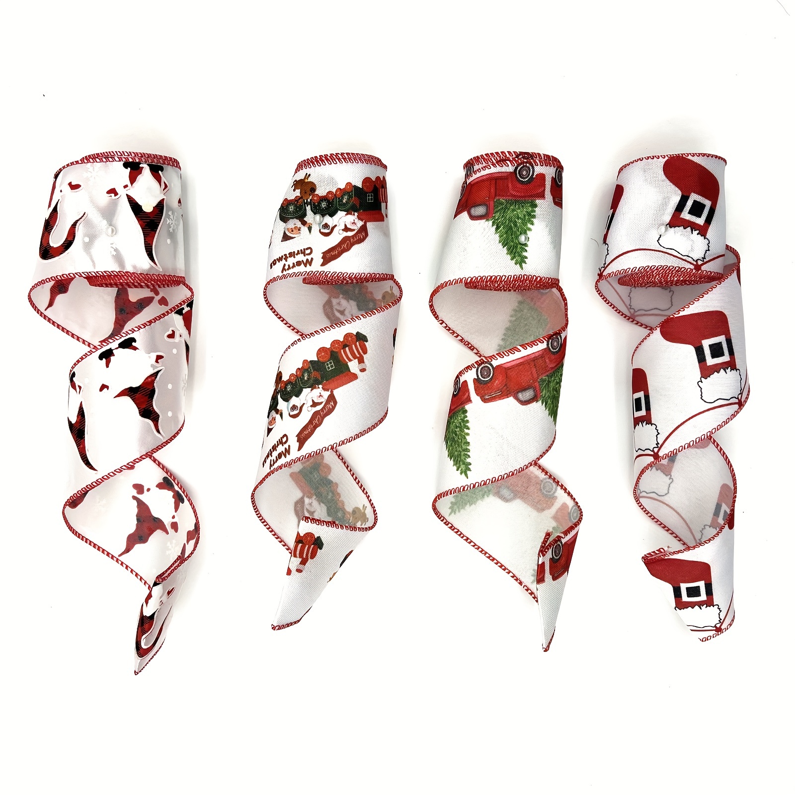 5 Yards Christmas Wired Edge Ribbon Red And White - Temu