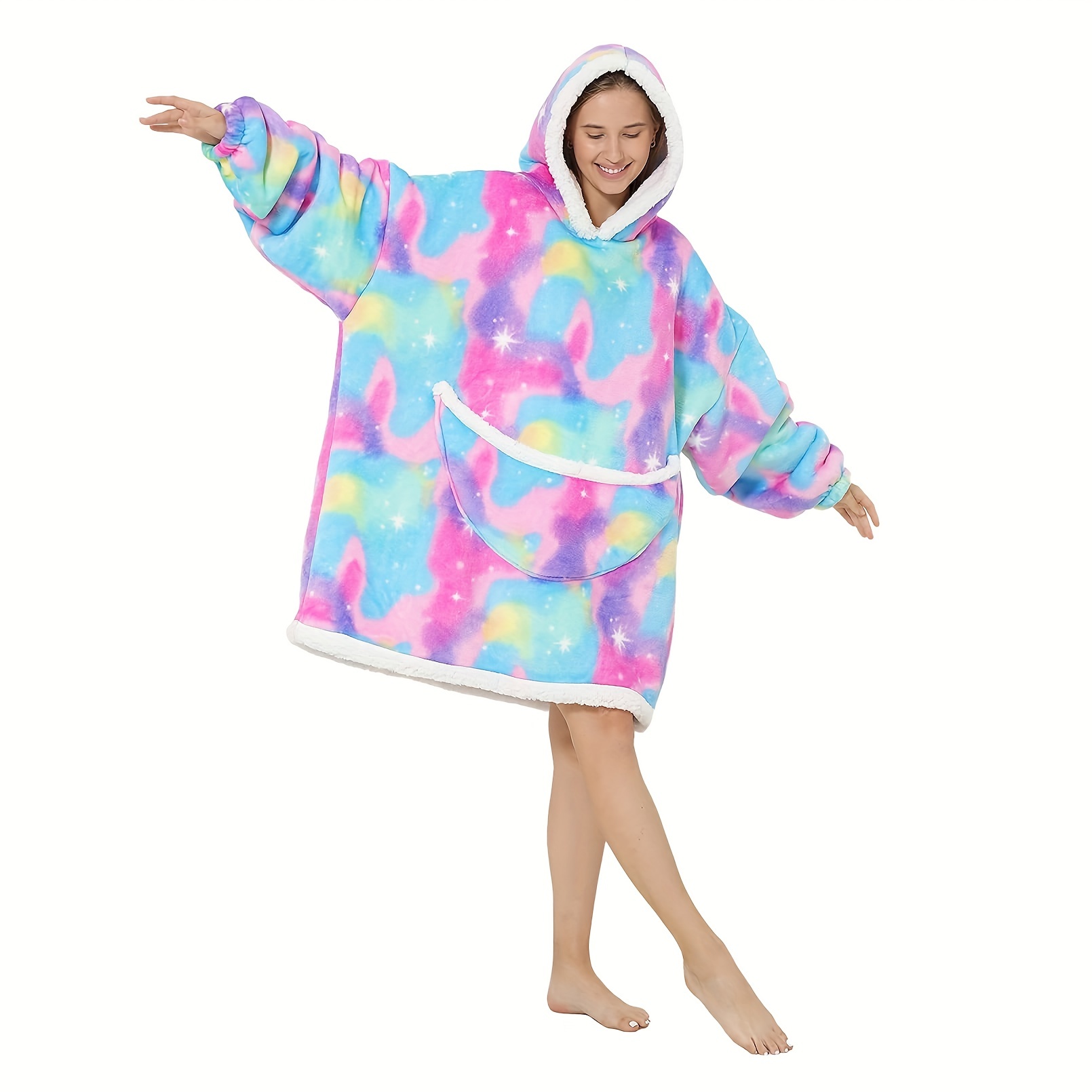 Printed Rainbow Fleece Oversized Blanket Hoodie