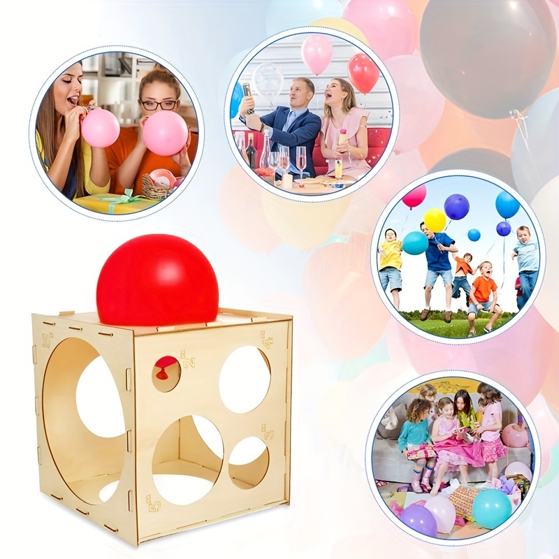 9 Holes Assemblable Wood Balloon Sizer Box Cube DIY Balloon Sizer Cube Box  Tool Balloon Measurement Box for Party Birthday Wedding Decorations