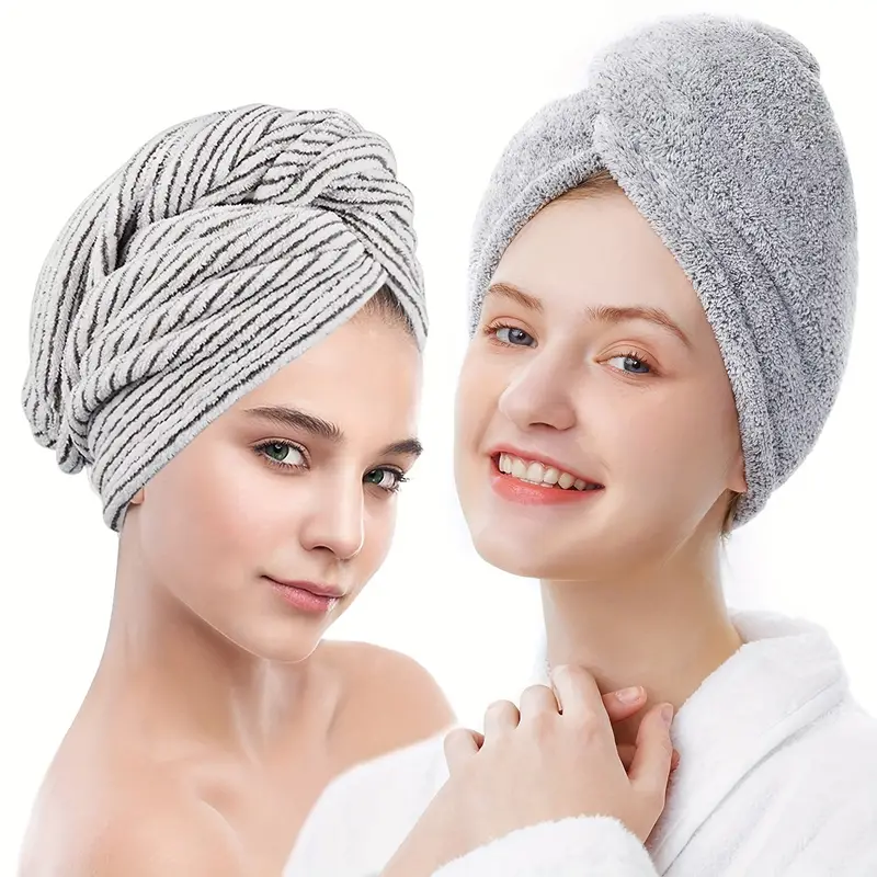 2 asciugamani in microfibra per capelli, turbante da doccia per asciugare i  capelli con bottoni, asciugamani super assorbenti ad asciugatura rapida
