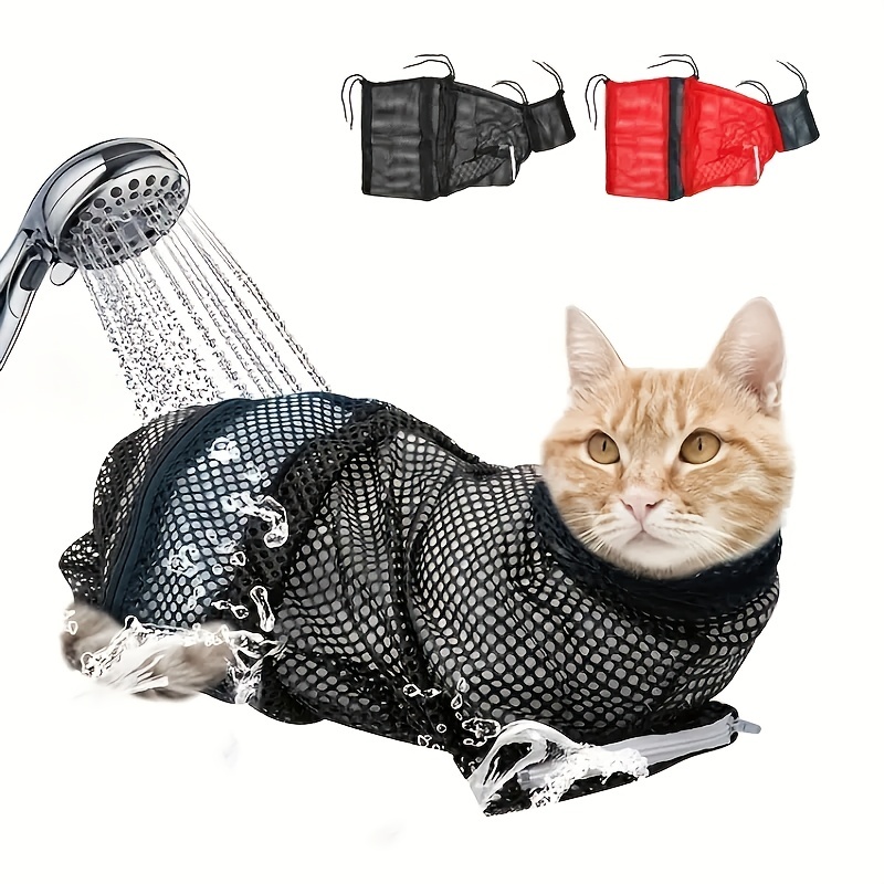 

Cat Bathing Bag, Breathable Mesh Anti Scratch Adjustable Cat Grooming Bag For Nail Trimming, Bathing Polyester Soft Cat Washing Bag