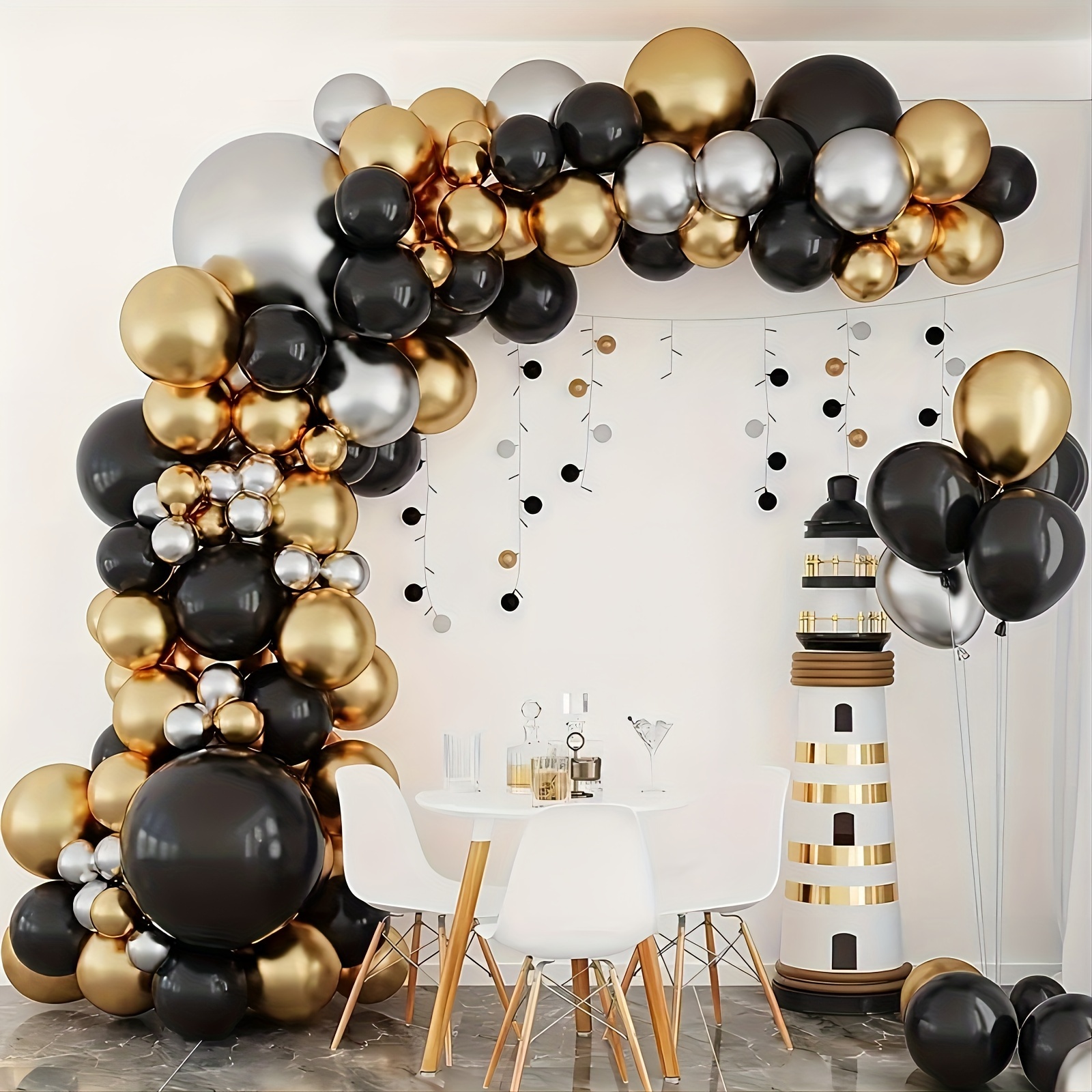 129pcs Ensemble de chaîne de ballons noir doré, décoration de scène  d'anniversaire de guirlande de ballons de fête pour adultes et saison de  remise des diplômes - Temu France