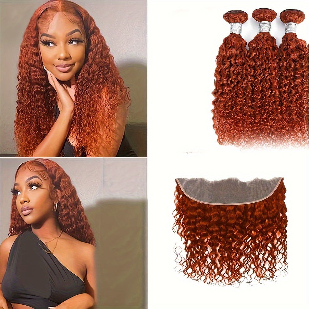 

Water Wave 3 Bundles With 13*4 Lace Closure 100% Unprocessed Brazilian Virgin Human Hair Orange Color